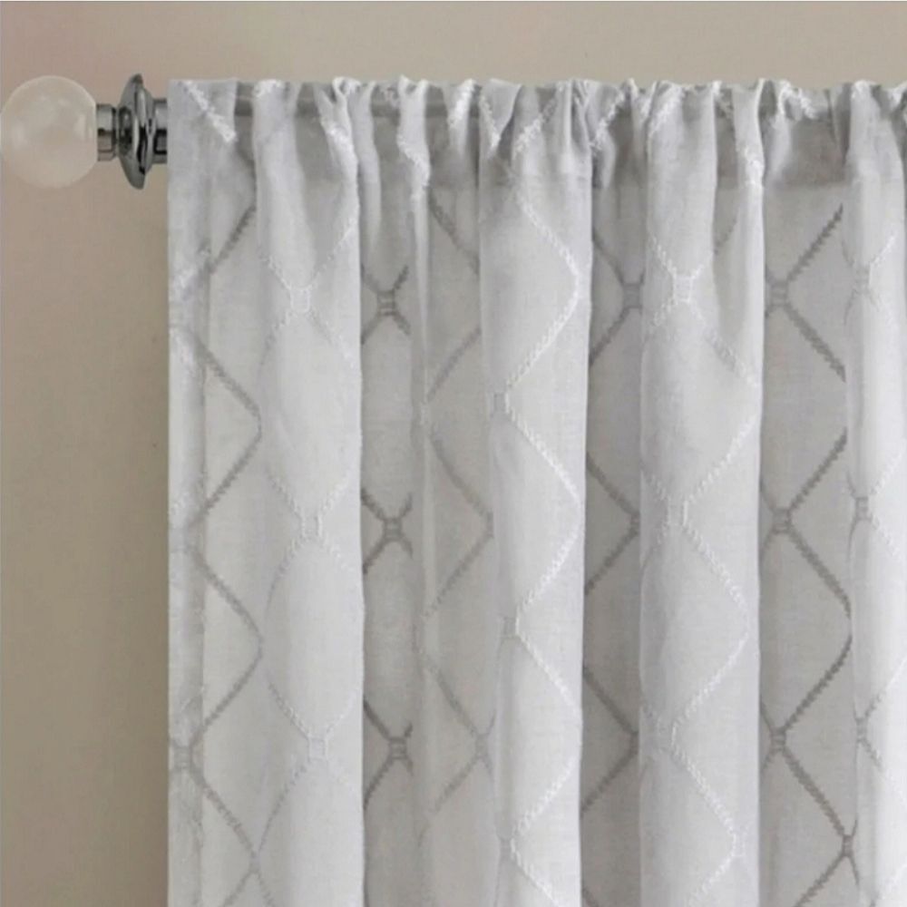 Madison Park Diamond Gray Sheer Curtain Panel